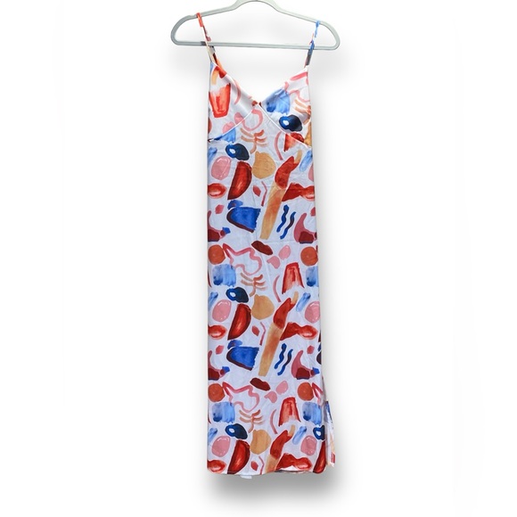 unbranded Dresses & Skirts - Abstract Paint Print Tie-Back Slip Dress Size Small Cutout Midi Spaghetti Strap